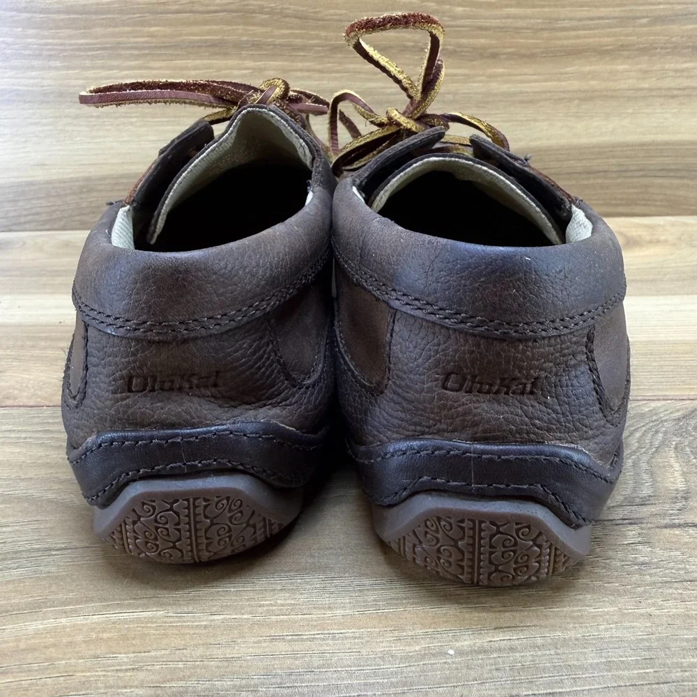 Olukai Mano Boat Loafers Mens 8 EU 41 Brown Leather Moc Toe Shoes